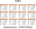calendar of year 1187 in English language