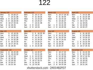 calendar of year 122 in English language