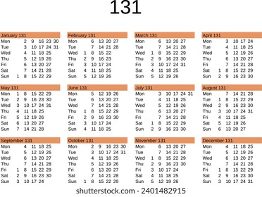 calendar of year 131 in English language