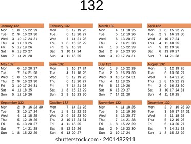 calendar of year 132 in English language