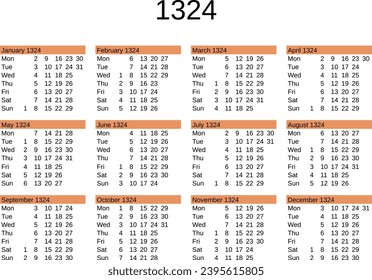 calendar of year 1324 in English language