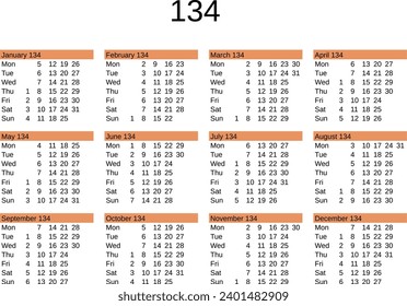 calendar of year 134 in English language