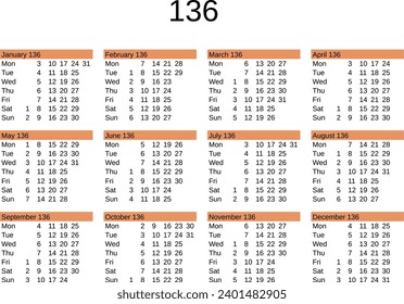 calendar of year 136 in English language