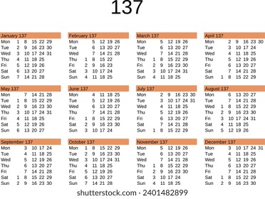 calendar of year 137 in English language