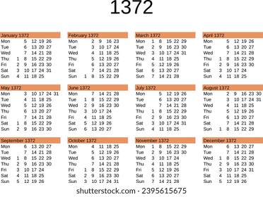 calendar of year 1372 in English language