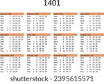 calendar of year 1401 in English language