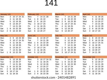 calendar of year 141 in English language