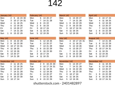 calendar of year 142 in English language