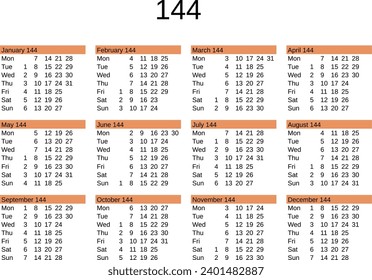 calendar of year 144 in English language