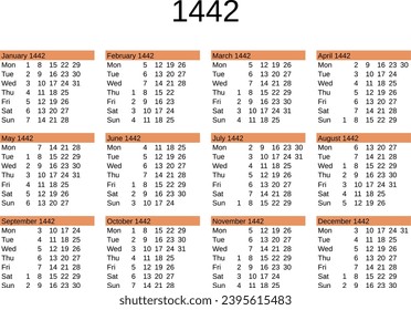 calendar of year 1442 in English language