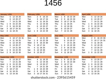 calendar of year 1456 in English language