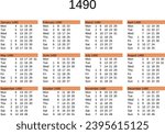 calendar of year 1490 in English language