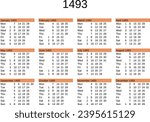 calendar of year 1493 in English language