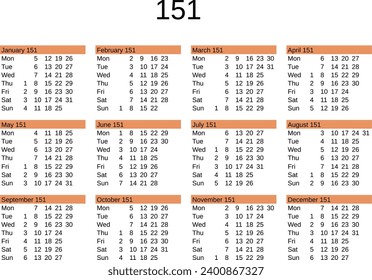 calendar of year 151 in English language