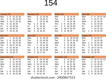 calendar of year 154 in English language