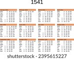 calendar of year 1541 in English language
