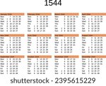 calendar of year 1544 in English language