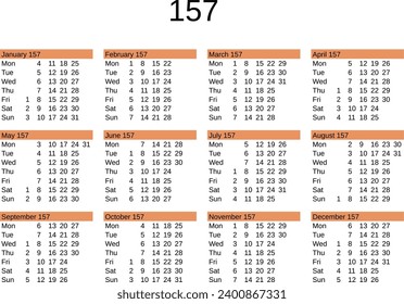 calendar of year 157 in English language