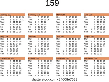 calendar of year 159 in English language