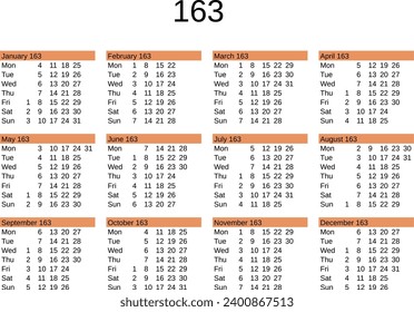 calendario del año 163 en inglés