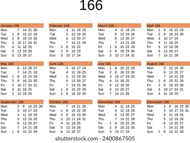 calendar of year 166 in English language