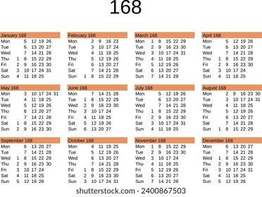 calendar of year 168 in English language