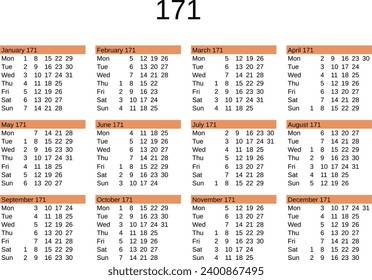 calendar of year 171 in English language