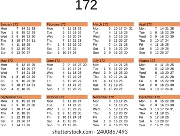 calendar of year 172 in English language