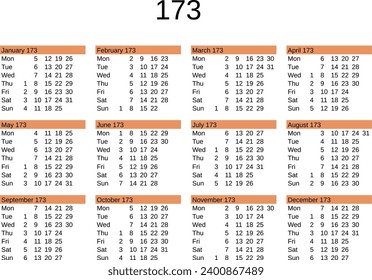 calendar of year 173 in English language