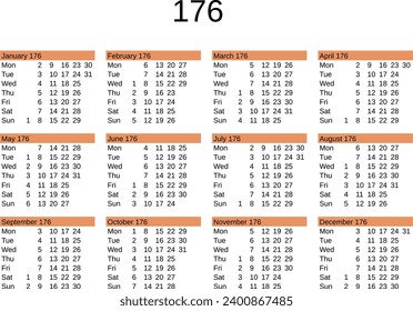 calendar of year 176 in English language