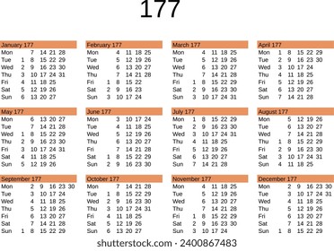 calendar of year 177 in English language