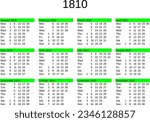 calendar of year 1810 in English language