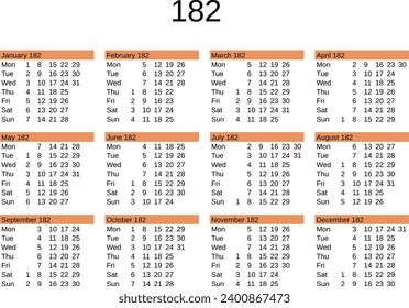 calendar of year 182 in English language