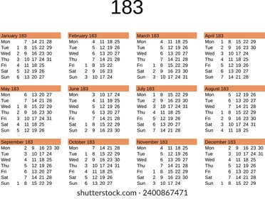 calendar of year 183 in English language