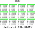 calendar of year 1830 in English language