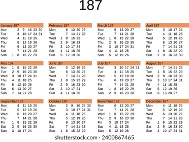 calendar of year 187 in English language