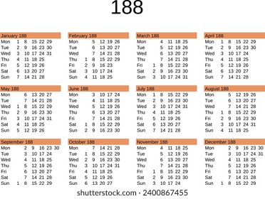 calendar of year 188 in English language