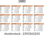 calendar of year 1882 in English language