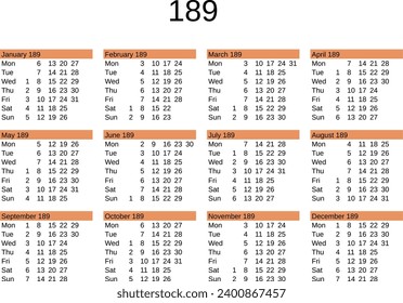 calendar of year 189 in English language