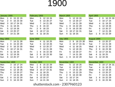 calendar of year 1900 in English language