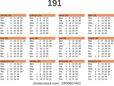 calendar of year 191 in English language