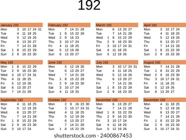 calendar of year 192 in English language