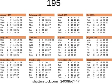 calendar of year 195 in English language