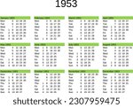 calendar of year 1953 in English language