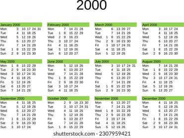 Jahreskalender 2000 in englischer Sprache