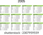 calendar of year 2005 in English language
