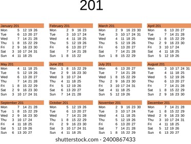 calendar of year 201 in English language