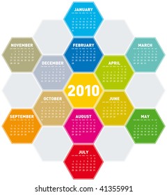 Calendar for year 2010 in an hexagonal pattern (vector format)