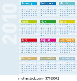 Calendar for year 2010, vector format.