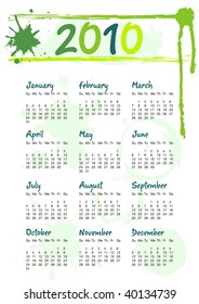 Calendar for year 2010, in vector format
